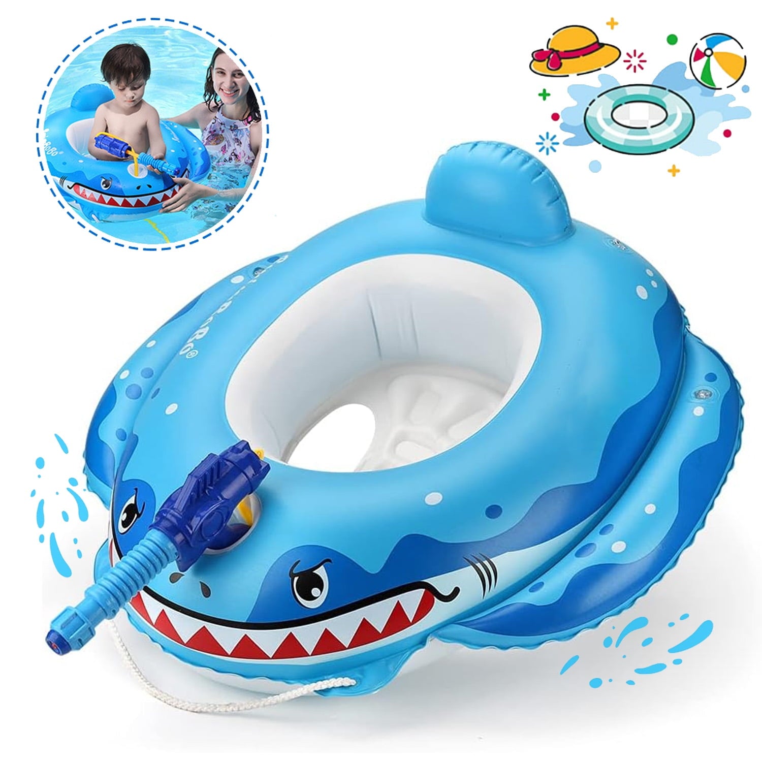 JoyStone Summer Inflatable Shark Pool Float for Kids with Built-in Squirt Gun, Toddler Pool Float Kids Inflatable Swim Seat Boat Ship Pool Toys for Toddlers and Children