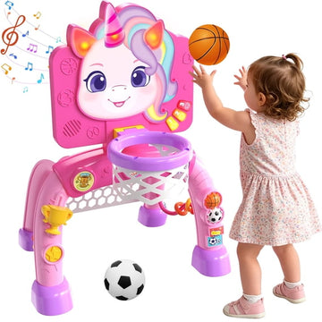 JoyStone Toddler Basketball Hoop, 2-in-1 Basketball Goal with Music Lights, Kids Activity Center Gifts for Boys and Girls Ages 1-3