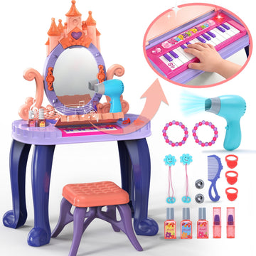 JoyStone Toddler Vanity Makeup Table with Mirror and Chair, Kids Makeup Vanity Set with Accessories, Lights, Music Sound, Organ, Princess Vanity Toys for Toddlers 2-5 Years Old