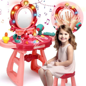 JoyStone Toddler Vanity Set, Pretend Princess Girls Vanity Table with Mirror, Cosmetics and Working Hair Dryer, Kids Vanity Table and Chair Set for 2 3 4 5 Year Old Girls (Pink¡ê?