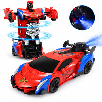 JoyStone Transforming RC Car for Kids, 2-in-1 Robot and Stunt Car with One-Key Conversion, Remote Control Car with Lights and Spray, Robot Toys Birthday Gifts for Boys Girls