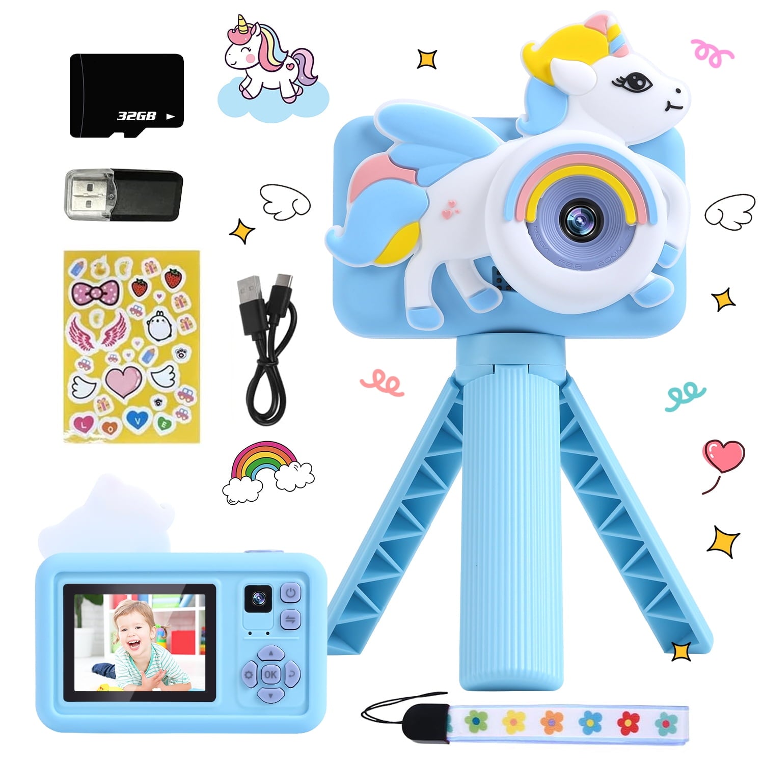 JoyStone HD Kids Digital Video Cameras for Toddler with Cartoon Soft Silicone Cover,Blue