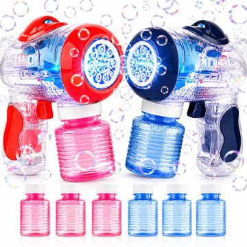 JoyStone 2 Pack Bubble Machine for Kids, Automatic Light Up Bubble Blower with 6 Bottles Refill Solution, Bubble Toys for Kids 3+