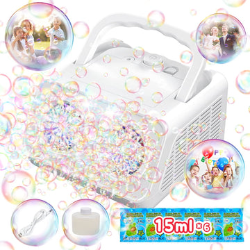 JoyStone Upgraded Bubble Machine with 2 Speed Levels, Automatic Bubble Machine for Kids 20000+ Bubbles Per Minute with 2 Fans, Bubble Maker for Outdoor Indoor Birthday Wedding Party, White