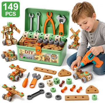 JoyStone 149PCS Kids Tool Set with Electric Drill, STEM Building Construction Toy, Portable Toolbox, 10+ Models to Build, Educational Engineering Kit for Boys & Girls Ages 3+