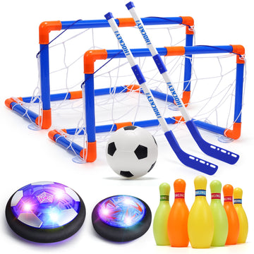 Joystone Hockey Sticks Set, 4-in-1 Hover Soccer Bowling Toy with Rechargeable LED Light Ball, Indoor Outdoor Sports Game for toddlers kids 3-12