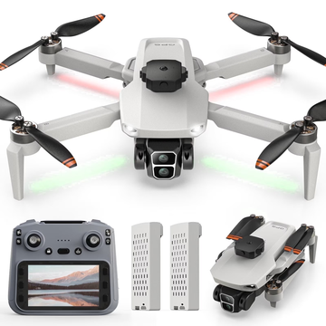 Foldable GPS Drone Built-in LCD Screen on Remote, Wefone L106 Drones with Camera for Adults 4K, Lightweight, Under 249g, 2 Batteries, Gray