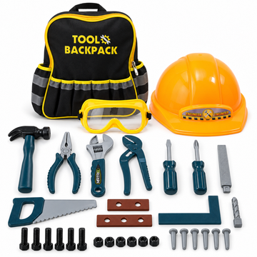 33 Piece Pretend Play Construction Tools Set, Kids Hand Tool Kit with Storage Backpack, Hard Hat, Durable Safe Play Toys, Great Gift for Boys Girls Age 3+