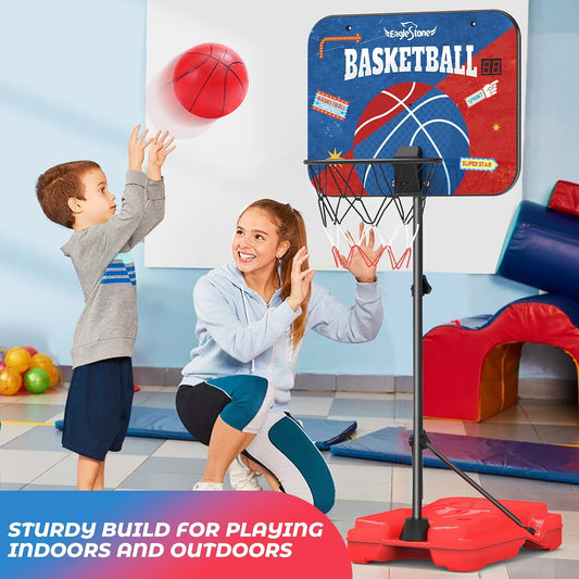 JoyStone Kids Basketball Hoop with Electronic Scoreboard Stand Adjustable Height 3.5-6 FT for Young Kids Play Indoor and Outdoor Metal Hoop