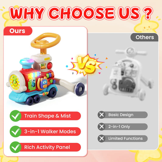 JoyStone 3 in 1 Baby Push Walker for 12 Months+ Toddlers with Mist Spray, Colorful Lights, Music, Hammer Ball Game & Speed Control Rear Wheels