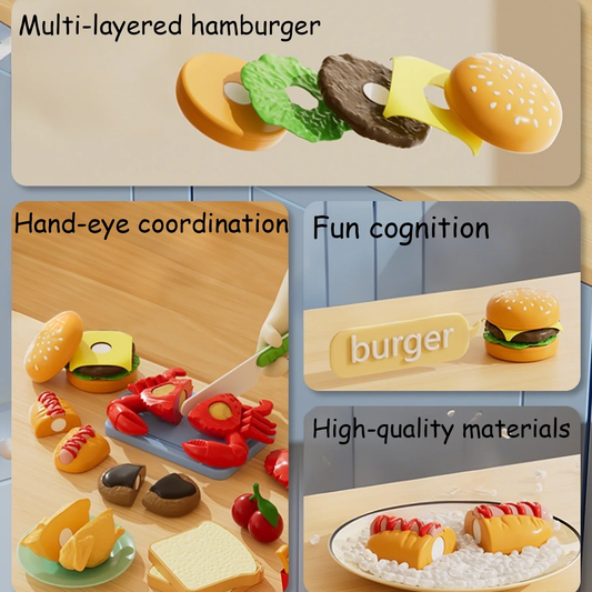 JoyStone 70PCS Pretend Play Food Cutting Toy Set for Kids, Burger Kitchen Toy with Storage Box, Educational Cooking Gift for Toddlers Ages 3+