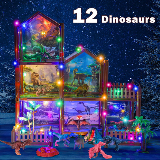 JoyStone Dinosaur 6 Rooms House for Boys with 4 Dinosaurs, DIY Dinosaur Figure Mountain Playset Pretend Play House Accessories for Kids Ages 6-12, Christmas and Birthday Gift