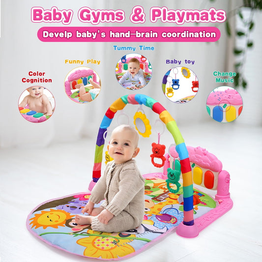 JoyStone Baby Gym Play Mat for Babies, Play Piano Music Light Playmat Activity Gym for Baby Boy Girl Gift Toddler Activity Center Baby Floor Play Mat for Baby, Pink