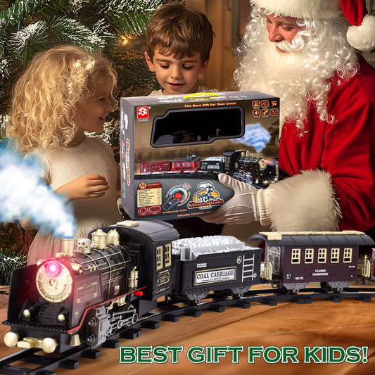 JoyStone Electric R/C Train Set Toys for Boys with Smokes, Tracks, Toddler Model Train Set with Steam Locomotive Engine & Cargo Cars and Tracks, Christmas Toy Train for Kids