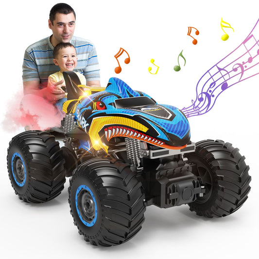 JoyStone Remote Control Monster Truck, 1:16 Monster Truck RC Trucks, 2.4GHz All Terrain Remote Control Monster Cars, Remote Monster Car with Spray Music and Light for Boys 4-7 8-12 and Girls(Blue)