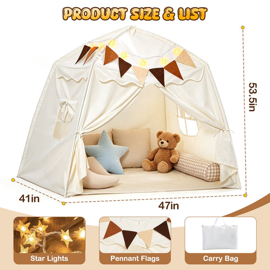 JoyStone Kids Play Tent with Star Lights & Flags, Foldable Dome Playhouse, Indoor Outdoor Play Tent for Boys & Girls, 54 x 41 x 47 in