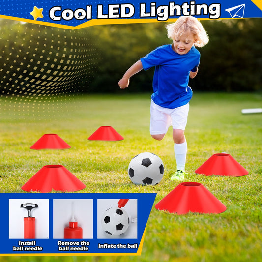 JoyStone Light-Up Kids Soccer Goal Set for Backyard, Soccer Ball Game Toys with 2 Soccer Balls & 3 Cones, Outdoor Sports Game for Toddler Boys Girls