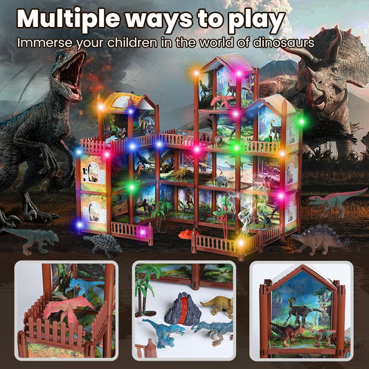 JoyStone Dinosaur Dollhouse with 14 Rooms and Mountain Playset, Includes 12 Dinosaurs & Accessories, Pretend Play House for Kids Ages 6-12