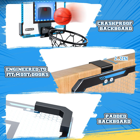 JoyStone Indoor Basketball Hoop for Kids, Mini Basketball Hoop with Electronic Scoreboard and Sounds, Over The Door Basketball Hoop 4 Balls