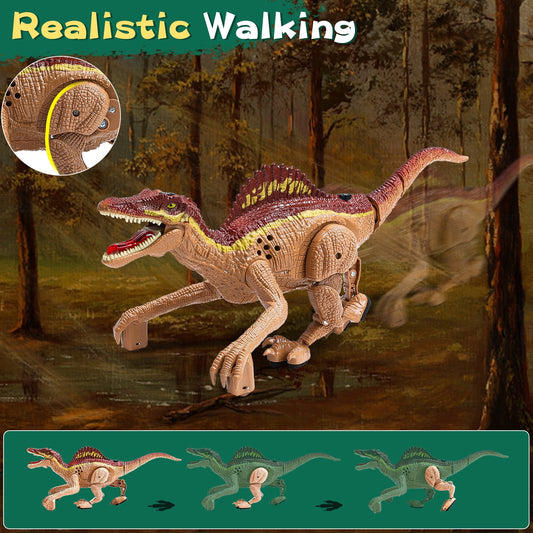 JoyStone Remote Control Dinosaur Toys, Gesture Sensing RC Dinosaurs - Realistic Walking, Roaring, and Spraying Spinosaurus Toys - Light up and Shaking Head and Tail Robot Dinosaur for Kids (Brown?¨º?