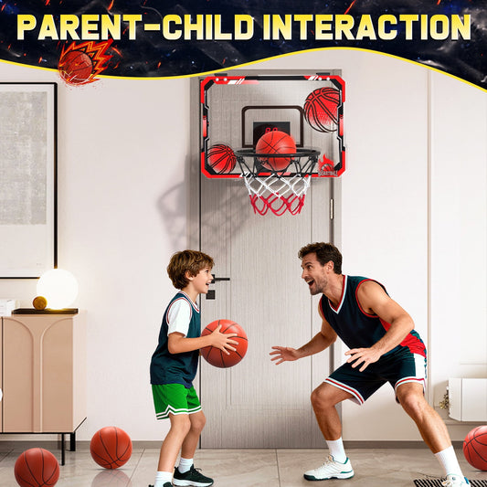 JoyStone Indoor Basketball Hoop for Kids, Mini Basketball Hoop with Electronic Scoreboard & Sounds, Over The Door Basketball Hoop 3 Balls for Kids & Adults, Red