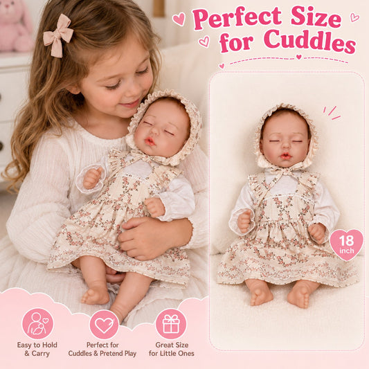 JoyStone 18'' Reborn Baby Doll Girl, Life born with Soft Weighted Body, Realistic Skin Tone Baby Doll Set, Pacifier, Bottle, Gift for Kids Age 3+