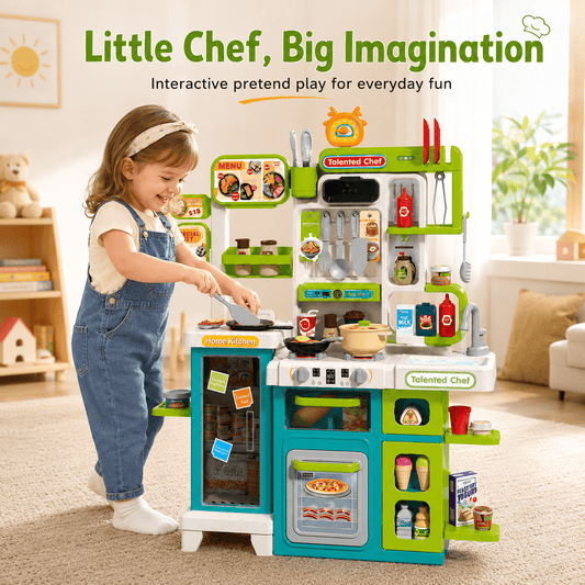 JoyStone 120PCS Kids Kitchen Playset with Lights & Sounds, Play Kitchen with Steam Stove, Running Water Sink, Oven and Kitchen Accessories, Cooking Toy Gift for Toddlers