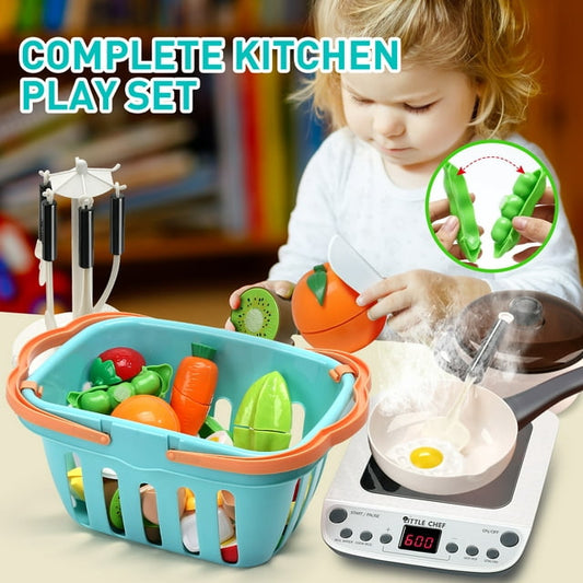 JoyStone 40 Piece Cookware Pretend Play Kitchen Toy ABS Play Cooking Set with Steam Pressure Pot and Electronic Induction Cooktop