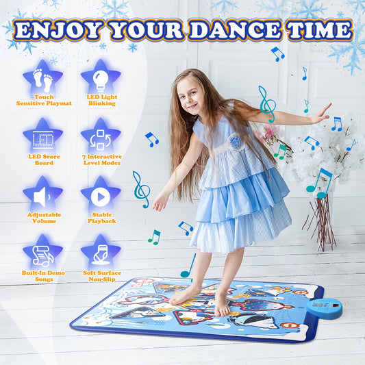 JoyStone Dance Mixer Rhythm Step Play Mat with LED Lights, Adjustment Volume, Built-in Music, 7 Challenge Levels, Dance Game Toy Gift for Kids Girls Boys, Blue