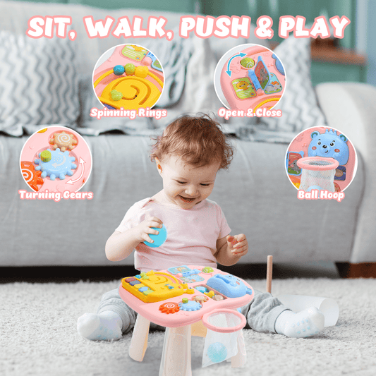 JoyStone 3 in 1 Muscial Baby Walker and Activity Center for Baby, Toddler, Learning to Walk, Sit to Stand, Early Learning Push Toys for Infant Christmas Gifts, Pink