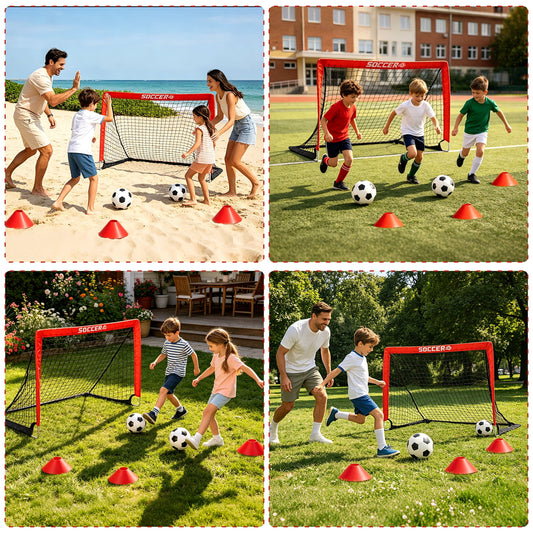 JoyStone Kids Soccer Goal Set for Backyard, 4' x 3' Portable Pop Up Toddler Soccer Net with 2 Soccer Balls & 3 Cones, Outdoor Sports Game for Boys Girls