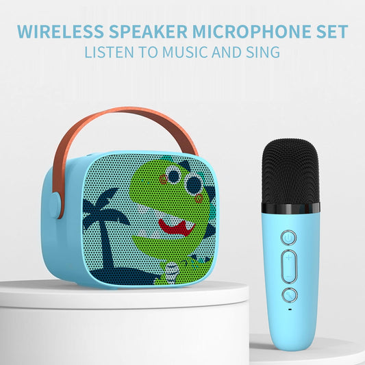 JoyStone Mini Green Dinosaur Karaoke Machine with 32G Card, Portable Bluetooth Speaker with Wireless Microphone, Kids Music Player Toys for Girls and Boys 3-8+ Years Old, Teens Birthday, Green