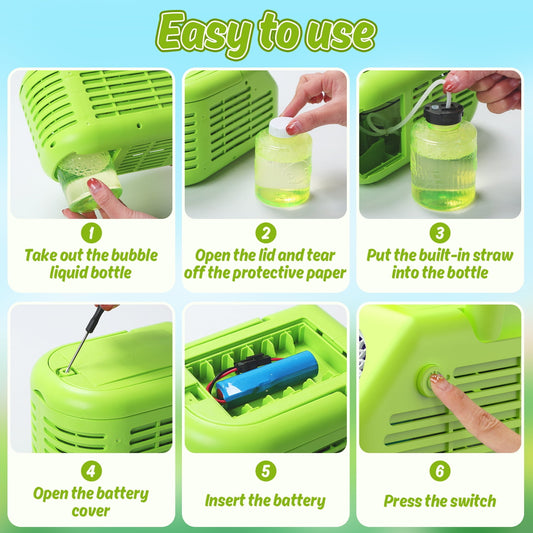 JoyStone 42 Hole Automatic Bubble Machine, High-Output Bubble Maker, 20000+ Bubbles/Minute, Portable Handle, Perfect for Outdoor Parties, Gifts for 3+ Ages, Green