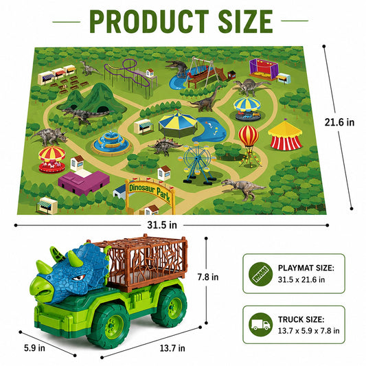 JoyStone Dinosaur Transport Truck Toy Play Set with Play Mat, 15PCS Triceratops Carrier Truck with Dinosaur Figures, Eggs & Trees for Kids Boys Girls 3-5