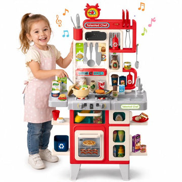 JoyStone 104PCS Kids Kitchen Playset with Sound & Lights, Pretend Play Kitchen Set with Steam Stove, Press-to-Pump Sink and Cooking Accessories, Toy Kitchen for Kids 3+