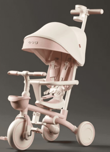 WonderStone 8-in-1 Foldable Tricycle, Adjustable Sunshade & Handle with Detachable Backrest, Toddler Push Tricycle for Kids, Pink
