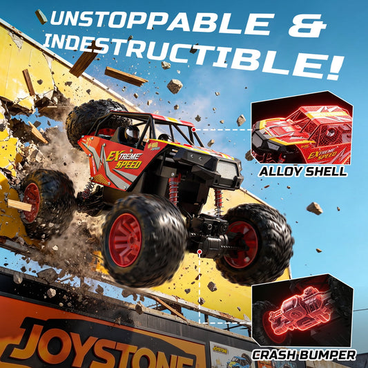 JoyStone Metal Car Large 1:8 Scale 4WD Remote Control Monster Truck with 2 Batteries Toys Gifts for Kids Adults 2.4Ghz All Terrain Off-Road Vehicle, Red