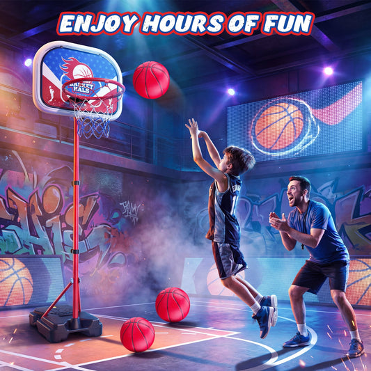 JoyStone Kids Basketball Hoop Adjustable Height 2.9 ft-6.2 ft, Toddler Basketball Hoop Indoor Outdoor Portable Kids BasketBall Goal Toys for Boys Girls Gift