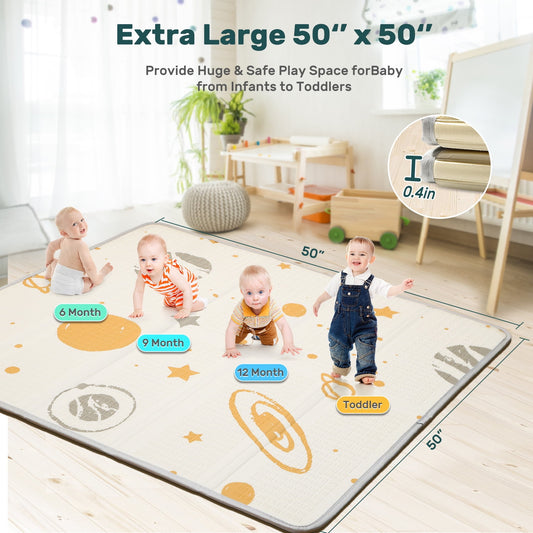 JoyStone Baby Play Mat, 50" X 50" Extra Large Reversible Foam Play Mat, Non-Toxic Foldable Animal Print Waterproof Crawl Mat for Toddlers and Babies