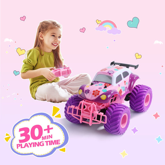 JoyStone Pink RC Cars for Girls, 1:18 Scale Jeep Remote Control Car, 30 Min Playtime 2.4Ghz LED Light Off-Road Pink Monster RC Trucks