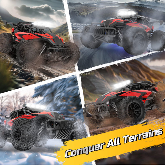 RC Car Truck with Spray and Light, 5 LED Light Modes, Dual Motors off Road Remote Control Car, 4WD Rock Crawler, Spray Water Mist, 35+ Min Play