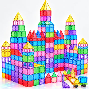 WonderStone 130 PCS Magnetic Building Tiles with 2 Cars, Educational Building Blocks for Boys & Girls, Sensory Construction Toys, Creativity Beyond Imagination, Inspirational, Educationa