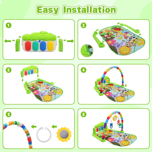 JoyStone Baby Gym Play Mat for Babies, Play Piano Music Light Playmat Activity Gym for Baby Boy Girl Gift Toddler Activity Center Baby Floor Play Mat for Baby, Green