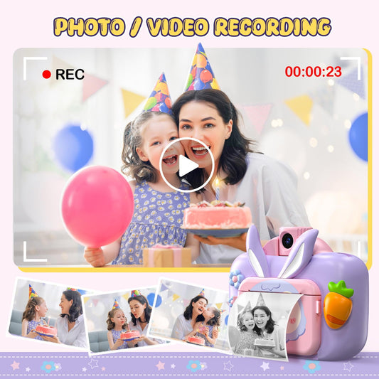 JoyStone Kids Camera Instant Print, Kids Digital Camera with Printing Paper and 32G TF Card, Gift for Girls and Boys Aged 3-12, Purple