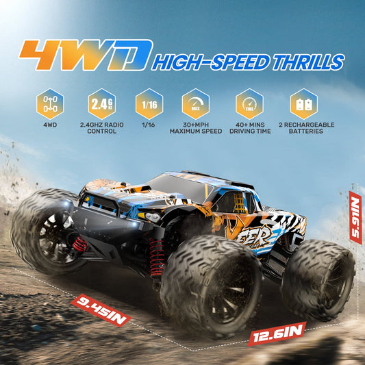 RC Car 1/16 High Speed Remote Control Car 4WD off Road RC Truck Vehicle 30+ MPH for Adults Gifts for Kids Play Outdoor 2 Batteries