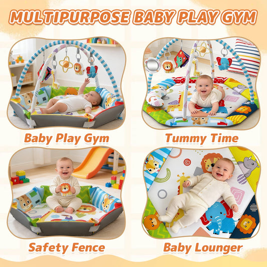 JoyStone 8 in 1 Infant Play Gym with 6 Detachable Toys, Washable Activity Mat, Ages 0-18M