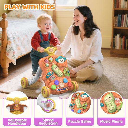 JoyStone Baby Push Walkers, Kids Multiple Activity Center, Lights, Music, Early Learning Push Toys, Toy Gift for Infant Boys Girls, Pink