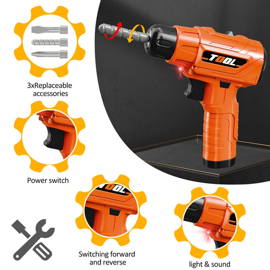 JoyStone 2 IN 1 Kids Tool Set Bench, 90PCS Realistic Toy Tools with Realistic Tools and Electric Drill, Learning Gift for Kids Age 3-7
