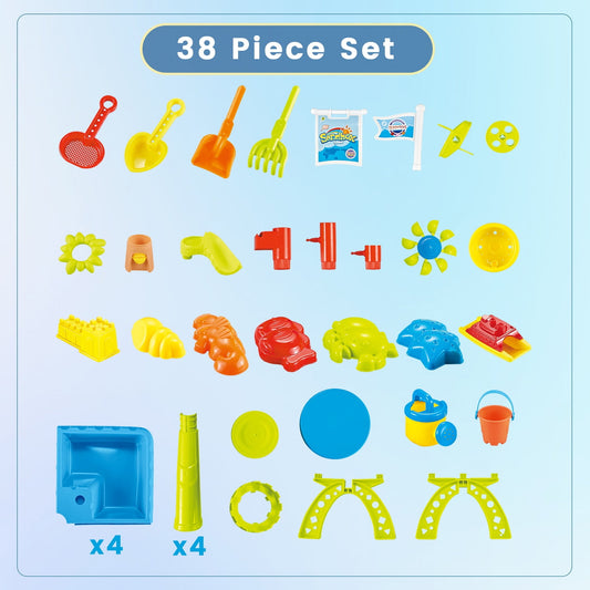 JoyStone 4 in 1 Kids Sand Water Table, 39PCS Sandbox Table Kids Activity Sensory Play Table Summer Outdoor Toys Gift for Toddler Boys Girls