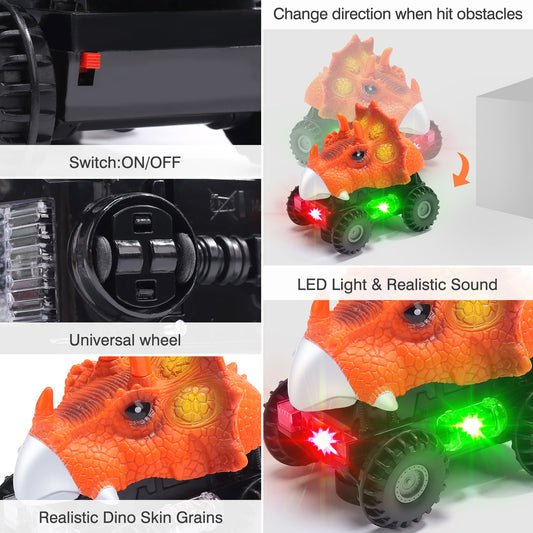 JoyStone Large Dinosaur Toy Cars 2 Pack for Boys Girls Toddler Kids Toys Dino Car with LED Lights and Sounds Effect Automatic Dino Truck